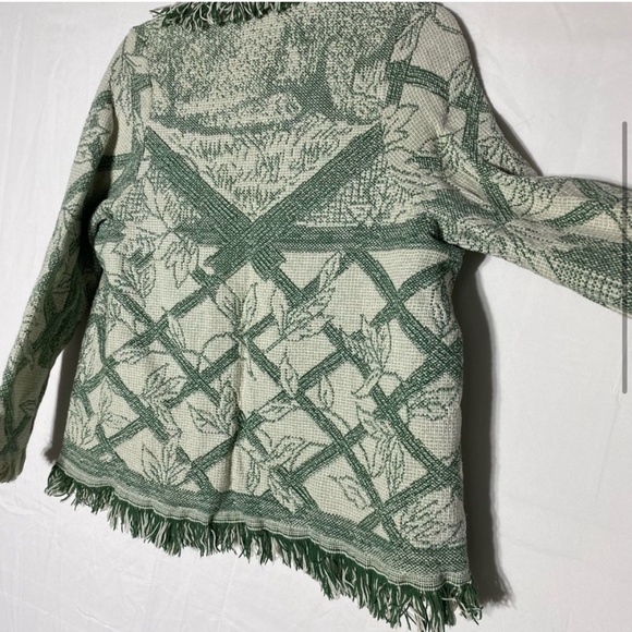 Vintage 90s Green Cream Tapestry Jacket M - Picture 4 of 13